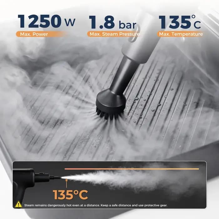 Nettoyeur vapeur ROUNY, chauffe rapidement en 20 secondes, 135 ° Nettoyeur vapeur léger et polyvalent C High-Temp Steam, avec cordon d'alimentation de 5 m