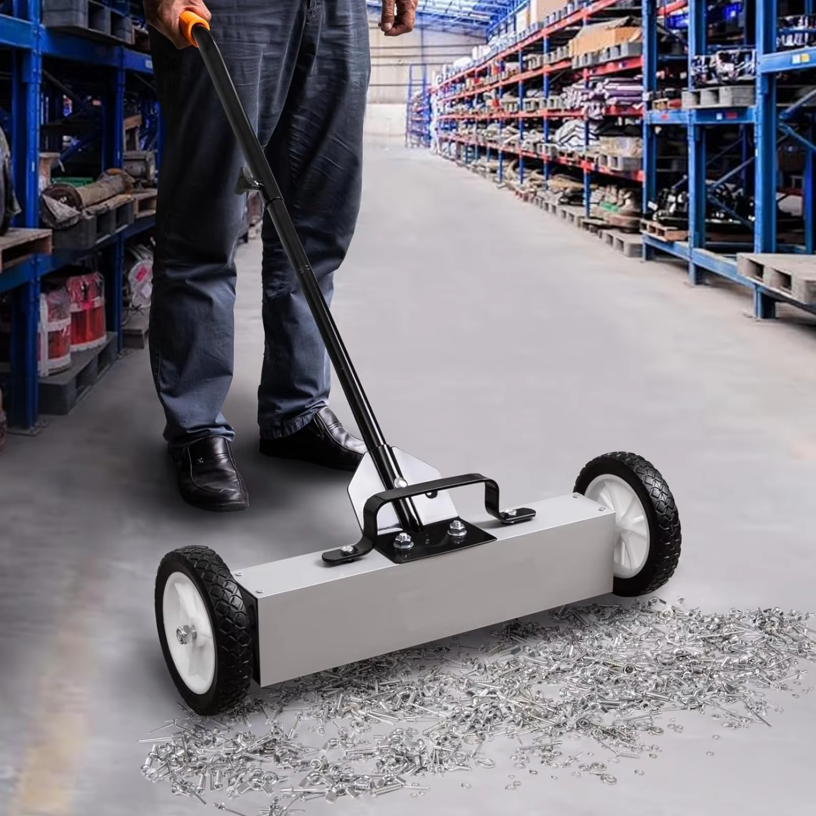 Balai de balayeuse de pelouse à ramassage magnétique, outil de nettoyage en métal, chariot collecteu