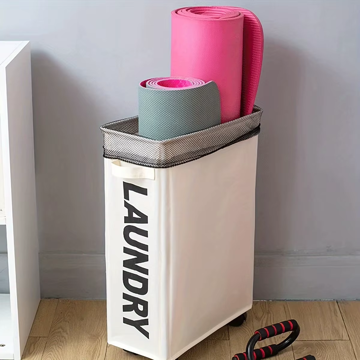 Grand panier à linge étanche avec poulies, rangement pliable et polyvalent pour la buanderie et les