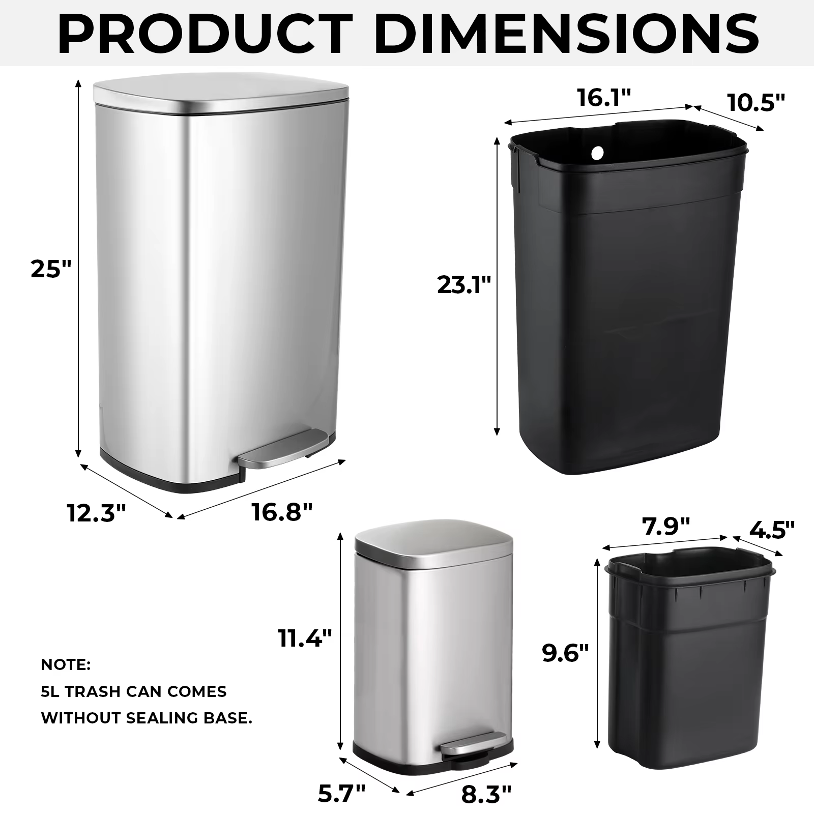AOOU-Poubelle en acier inoxydable pour cuisine et maison, poubelle à fermeture douce, 13.2 + 1.3 gal