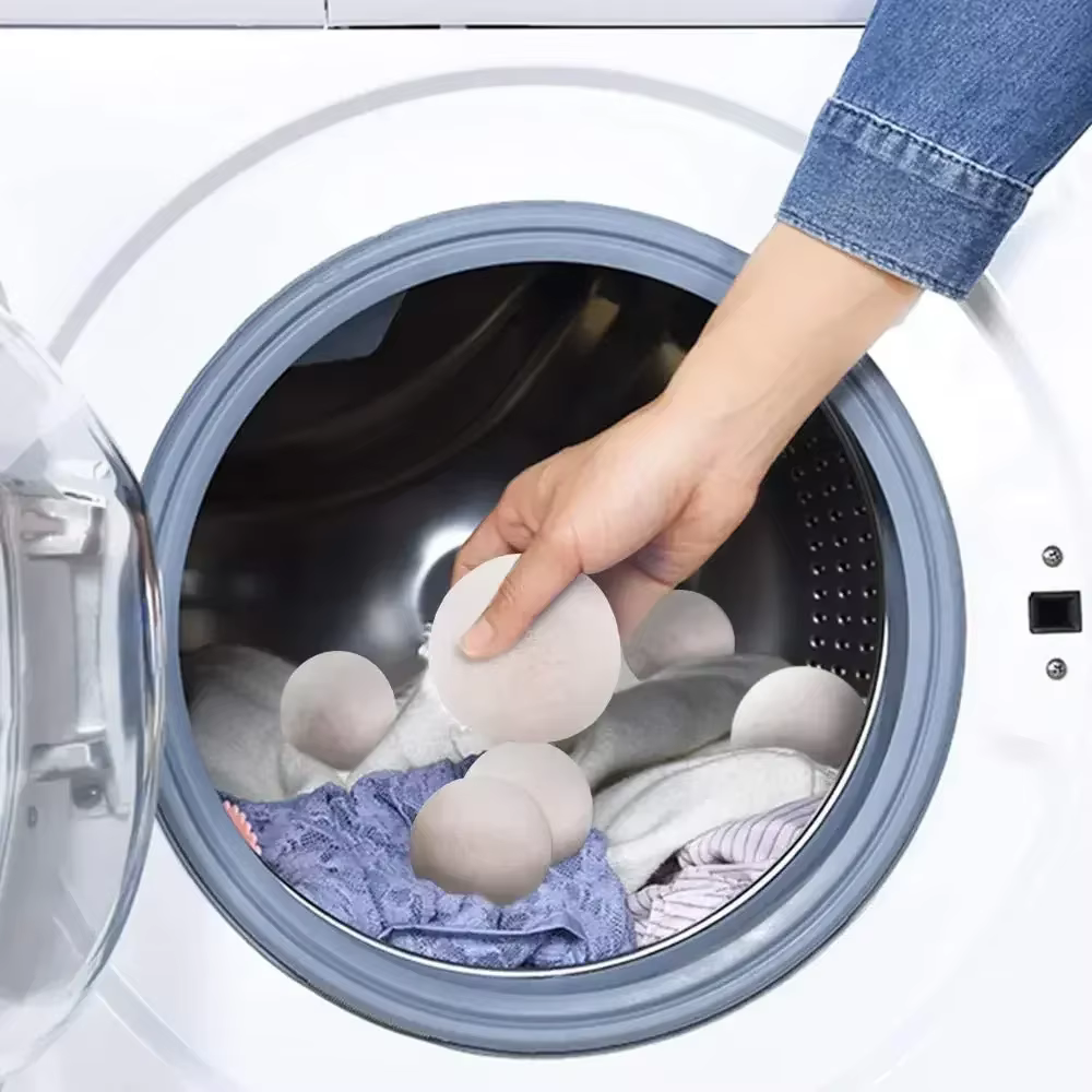 Boules de séchage en laine réutilisables, 6 pièces, adoucisseur de linge, 7cm, boules de lavage à do
