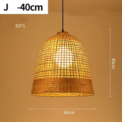 Plafonnier LED Rond en Rotin Tissé à la Main de 40cm, Éclairage Suspendu en Bambou, Vintage, pour Re