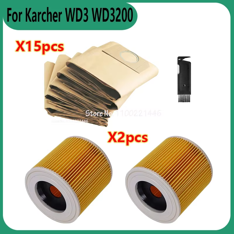 Pièces d'aspirateur pour Karcher WD3 WD3,200 WD,3300 MV3 WD3,500, filtre Hepa, sacs à poussière en p