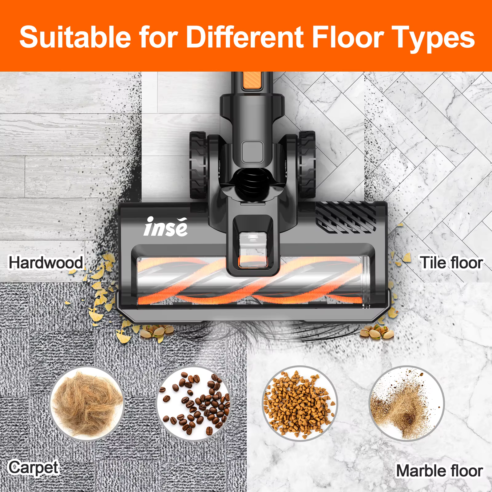 INSE-S670 Aspirateur de Bain, Poubelle Extra Large, Moteur Brushless Injuste, Ultra Silencieux, obse