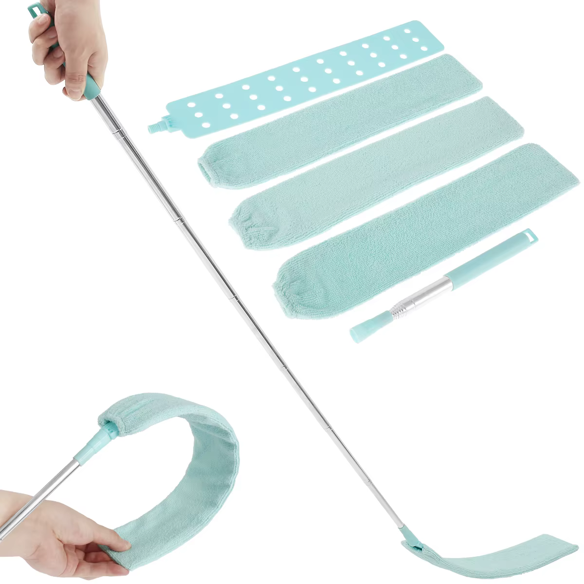 Nettoyeur de poussière d'écart rétractable en microfibre, brosses longues et plates avec poteau exte