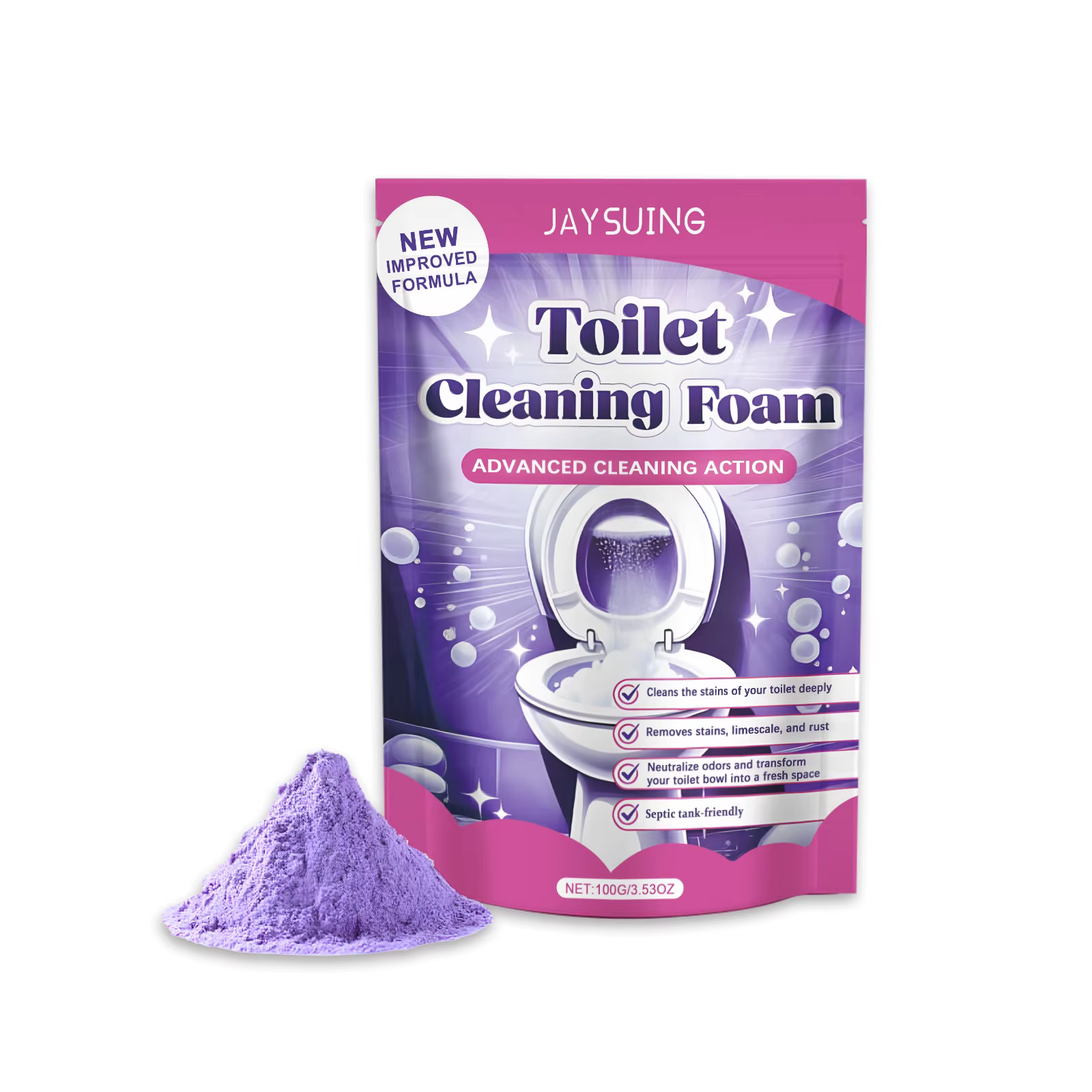 Poudre nettoyante décontaminante pour toilettes, élimine efficacement la saleté tenace, mousse netto