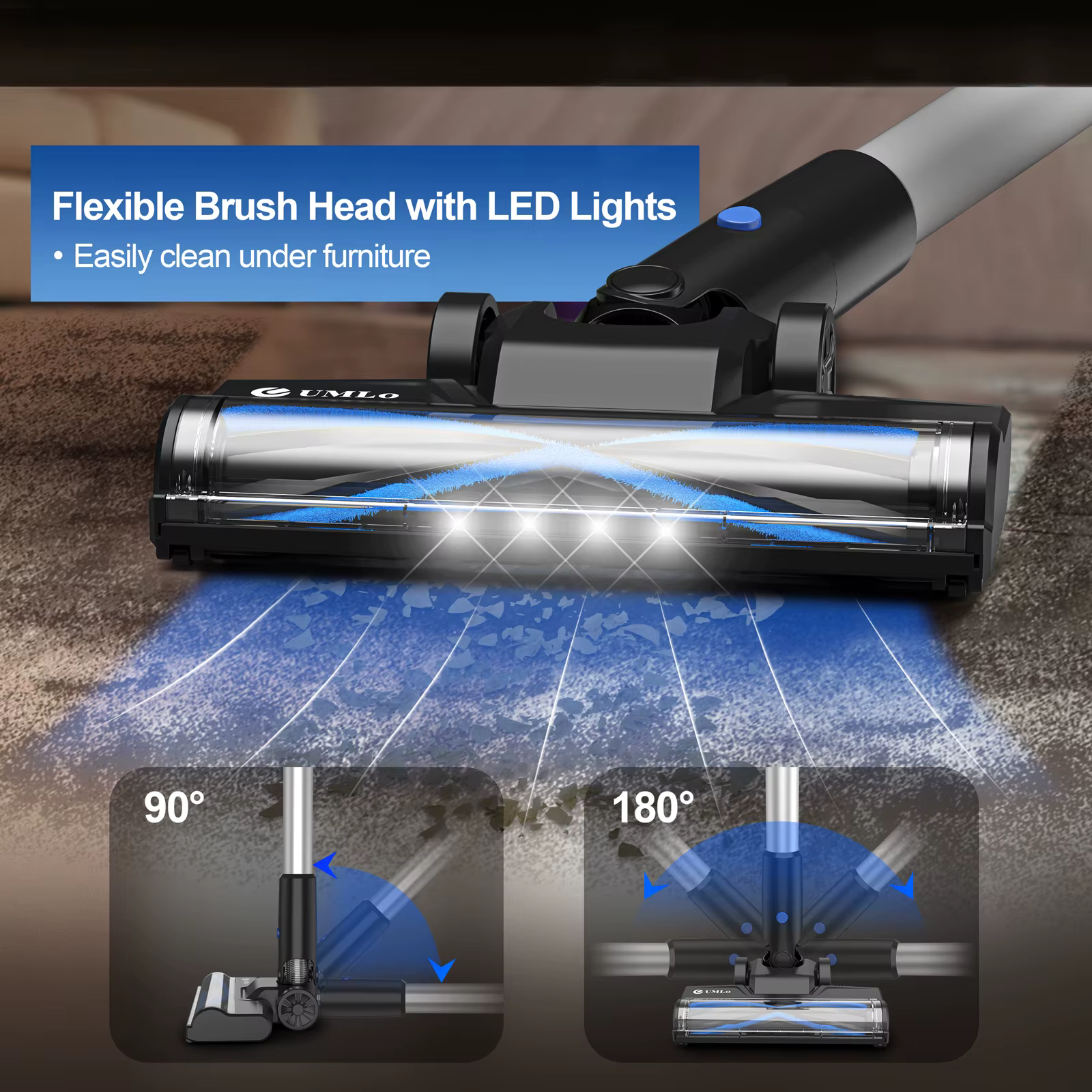 Aspirateur sans fil UMLO S500, aspirateur balai puissant de 25 km avec moteur sans balais, autonomie
