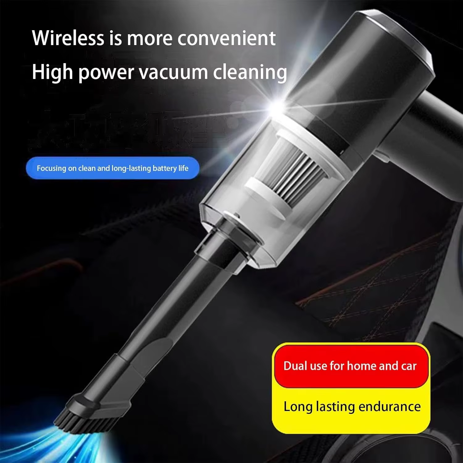 Aspirateur de voiture portatif, sans fil, 15000PA, double usage soufflage et aspiration, avec plusie