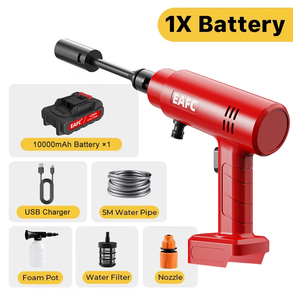 Pistolet de lavage électrique sans fil 21V, nettoyeur à pression Portable avec 2 Batteries et tuyau 