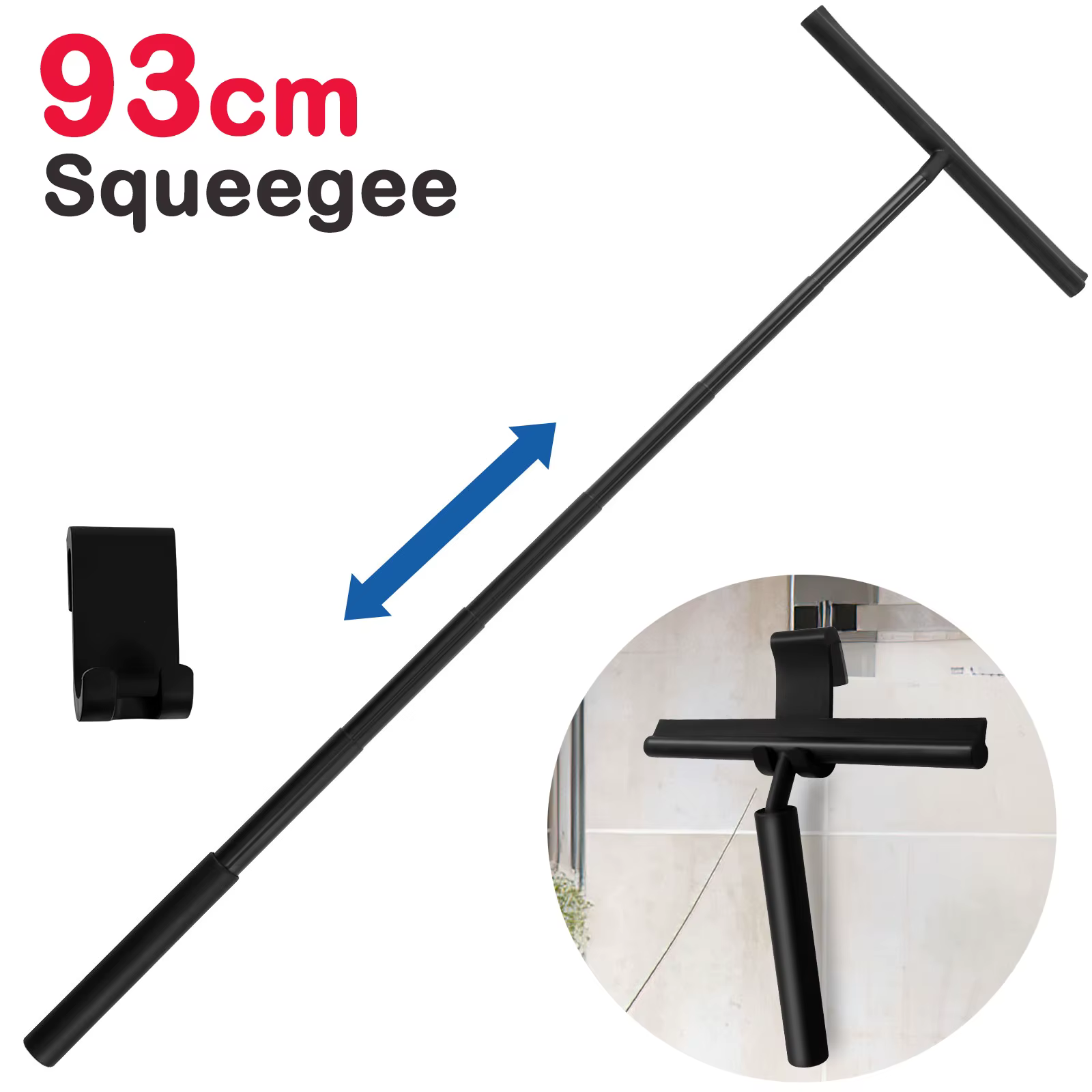 Raclette de douche télescopique de 97cm, grattoir de nettoyage de porte en verre et Silicone en acie