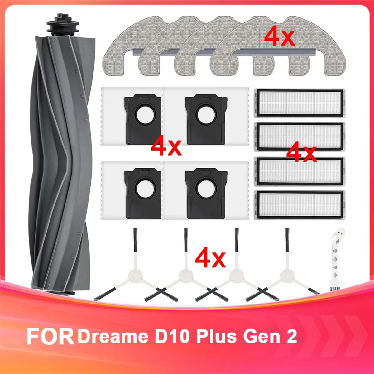Kit d'accessoires pour Dreame D10 Plus Gen 2 – comprend une brosse principale, des sacs à poussière,