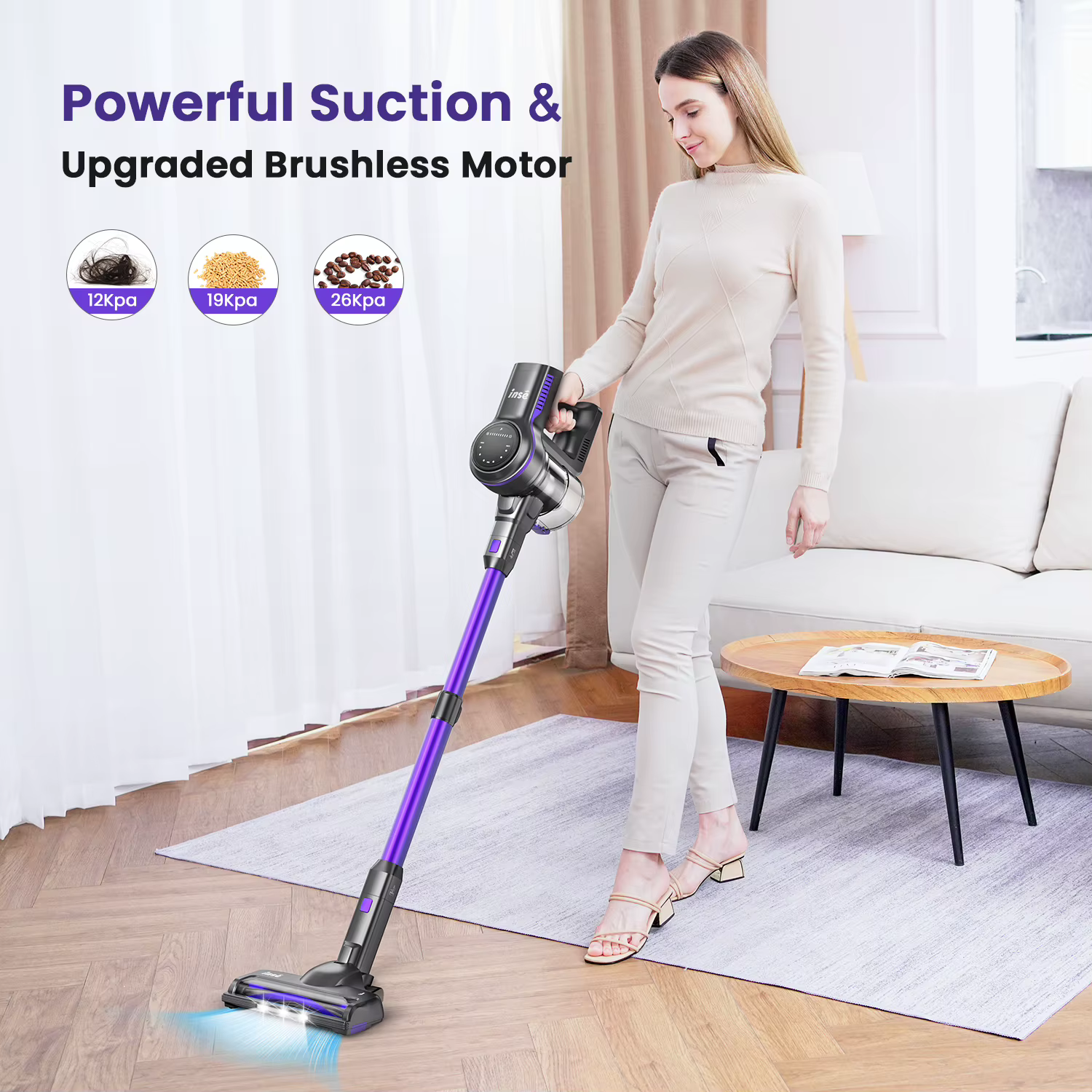 INSE-Aspirateur sans fil S7P, autonomie jusqu'à 45 services, aspirateur balai 6 en 1 pour parquet, p