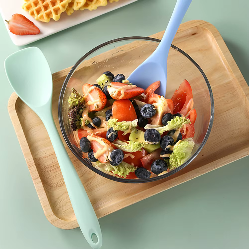 Pelle à tête plate en silicone intégrée, cuillère à salade, pot antiadhésif, spatule, ustensiles de 