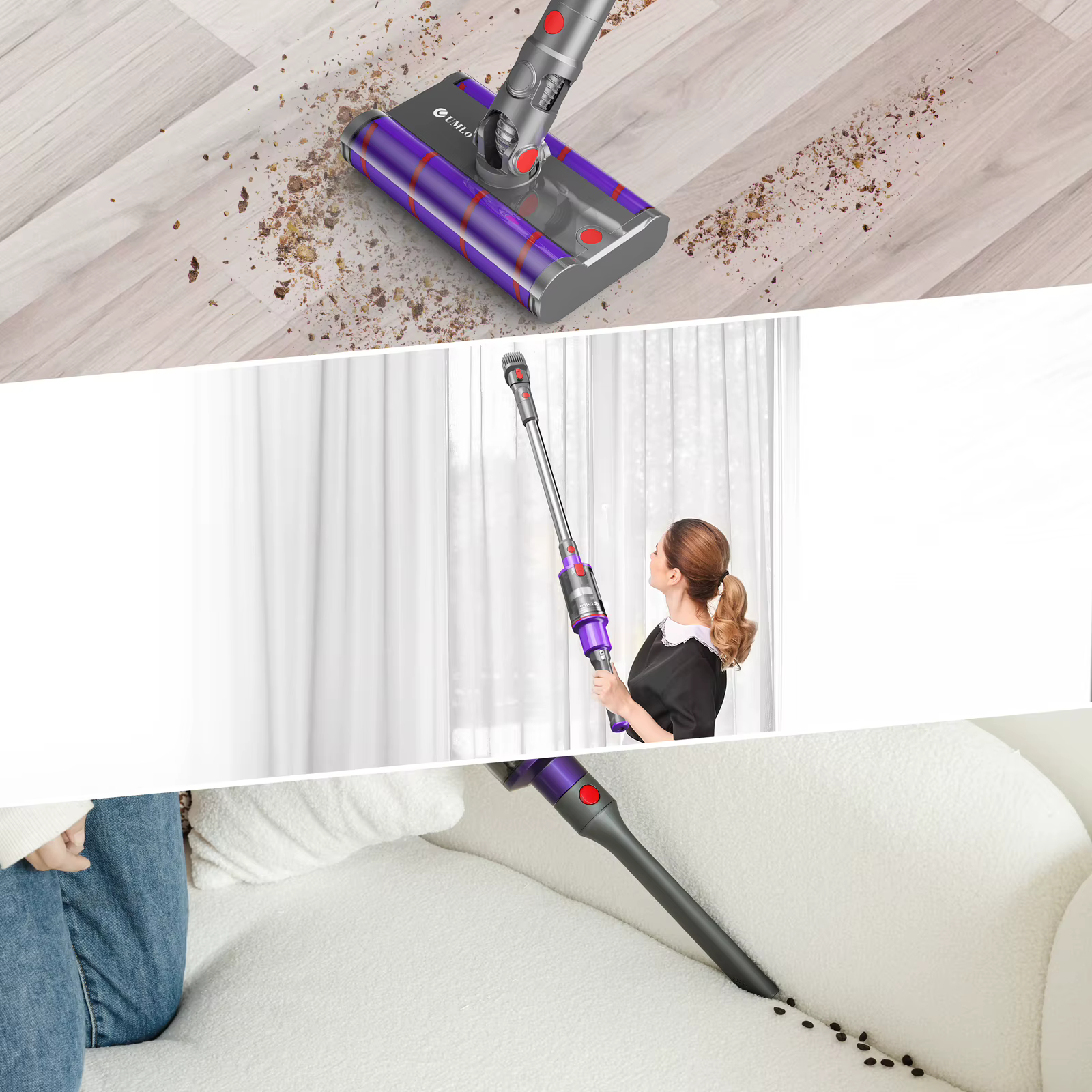 UMLO-Aspirateur sans fil V102 pour tapis de maison, sol dur, poils d'animaux, aspirateur à anciers i