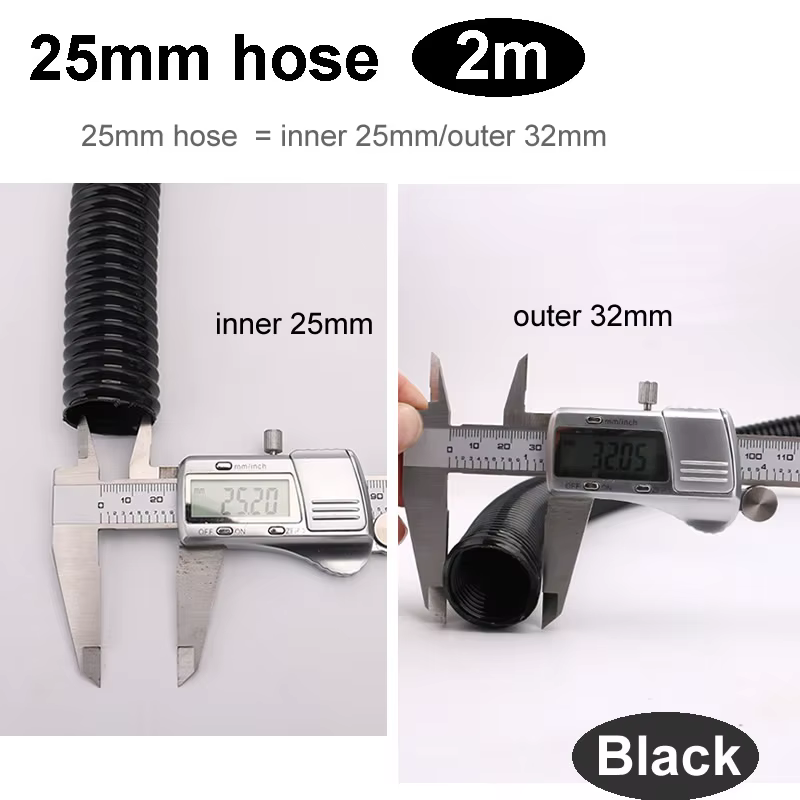 Tuyau fileté pour aspirateurs généraux, intérieur noir 25mm 28mm 32mm 40mm, pailles à soufflet, pièc