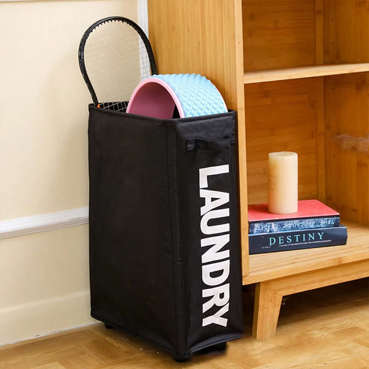 Grand panier à linge étanche avec poulies, rangement pliable et polyvalent pour la buanderie et les 