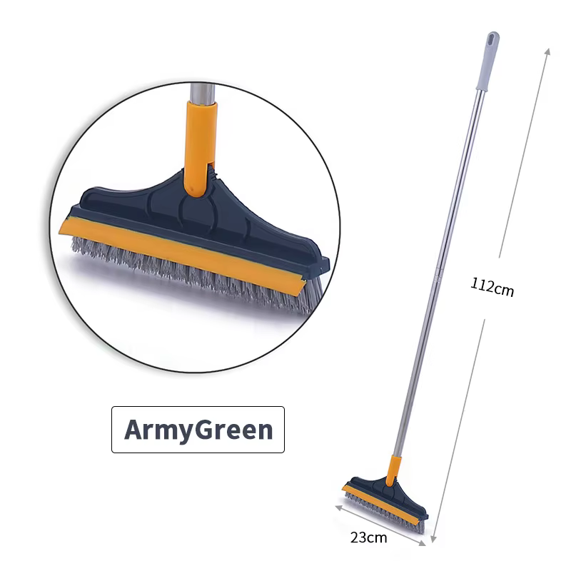 Brosse de nettoyage de sol 2-en-1 avec manche long, balai magique et raclette amovibles pour carrela