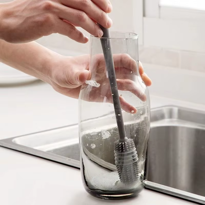 Brosse de nettoyage de bouteilles de lait en Silicone, brosse de nettoyage de bouteilles d'eau à Lon