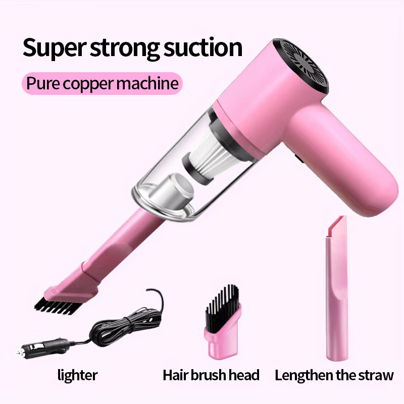 Aspirateur rose pour véhicule, super aspiration, super puissant, nettoyage humide et sec, poils de c