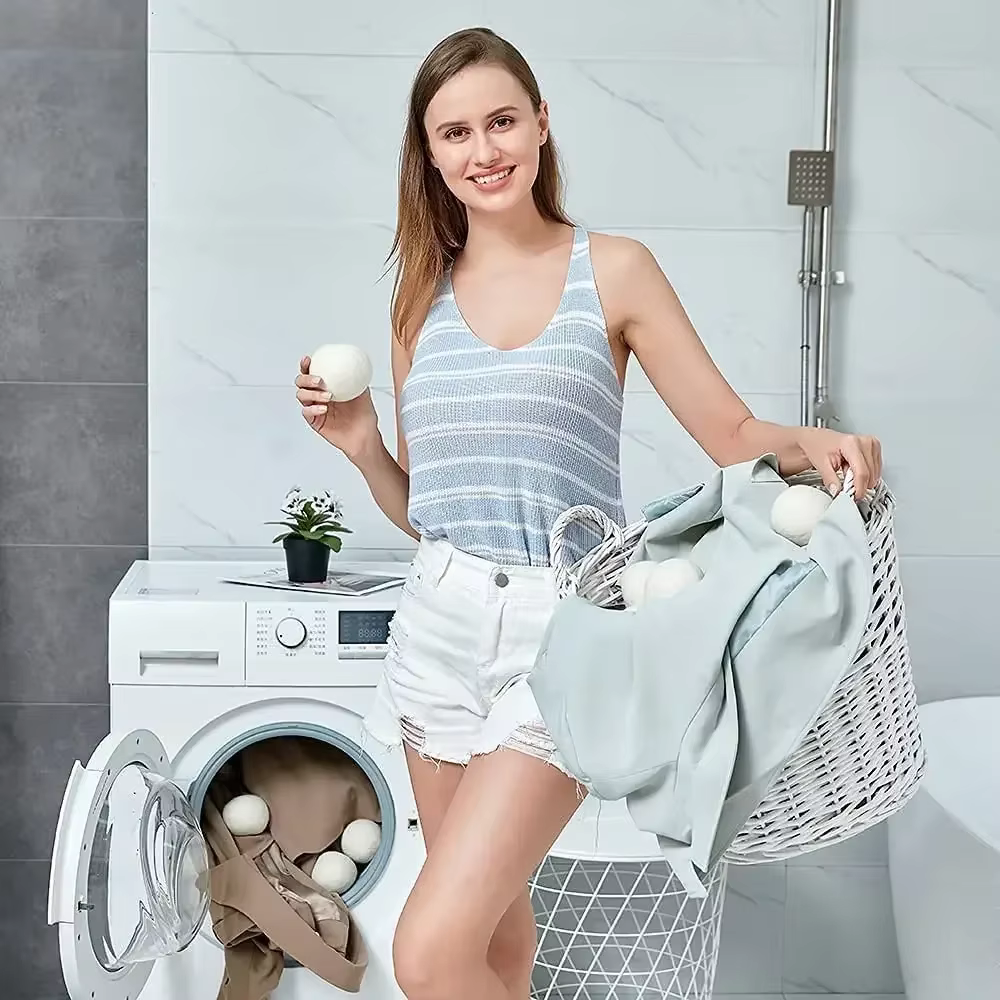 Boules de séchage en laine réutilisables, 6 pièces, adoucisseur de linge, 7cm, boules de lavage à do