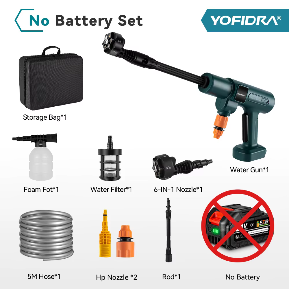 Nettoyeur haute pression sans fil YOFIDRA 200 bars, pistolet à eau électrique avec seau, pistolet de