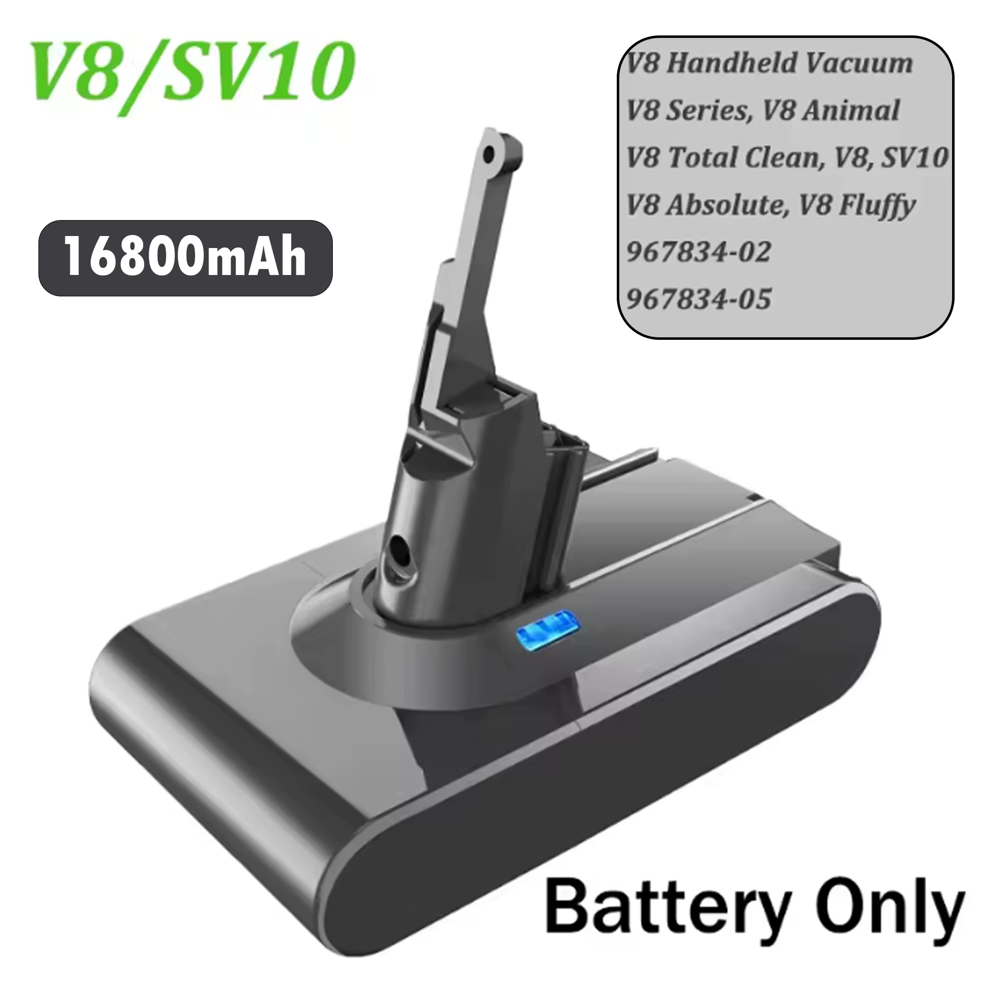 Batterie rechargeable Li-ion pour aspirateur Dyson V8 SV10 16800mAh/28000mAh 21.6V Absolute Animal