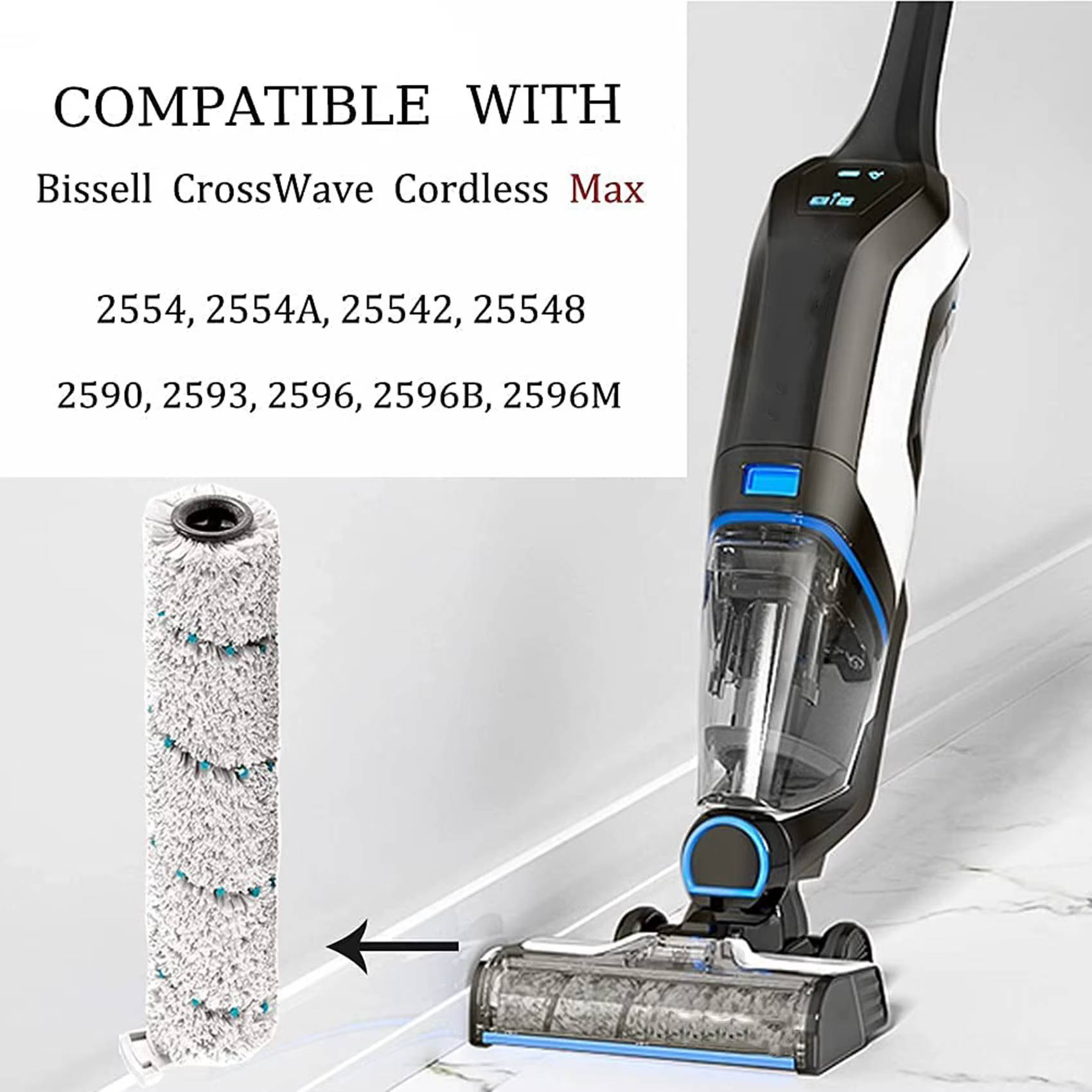 ABKJ-Pour aspirateur sans fil Bissell Crosswave Max 2554 2590 2593, rouleaux de brosse multi-surface