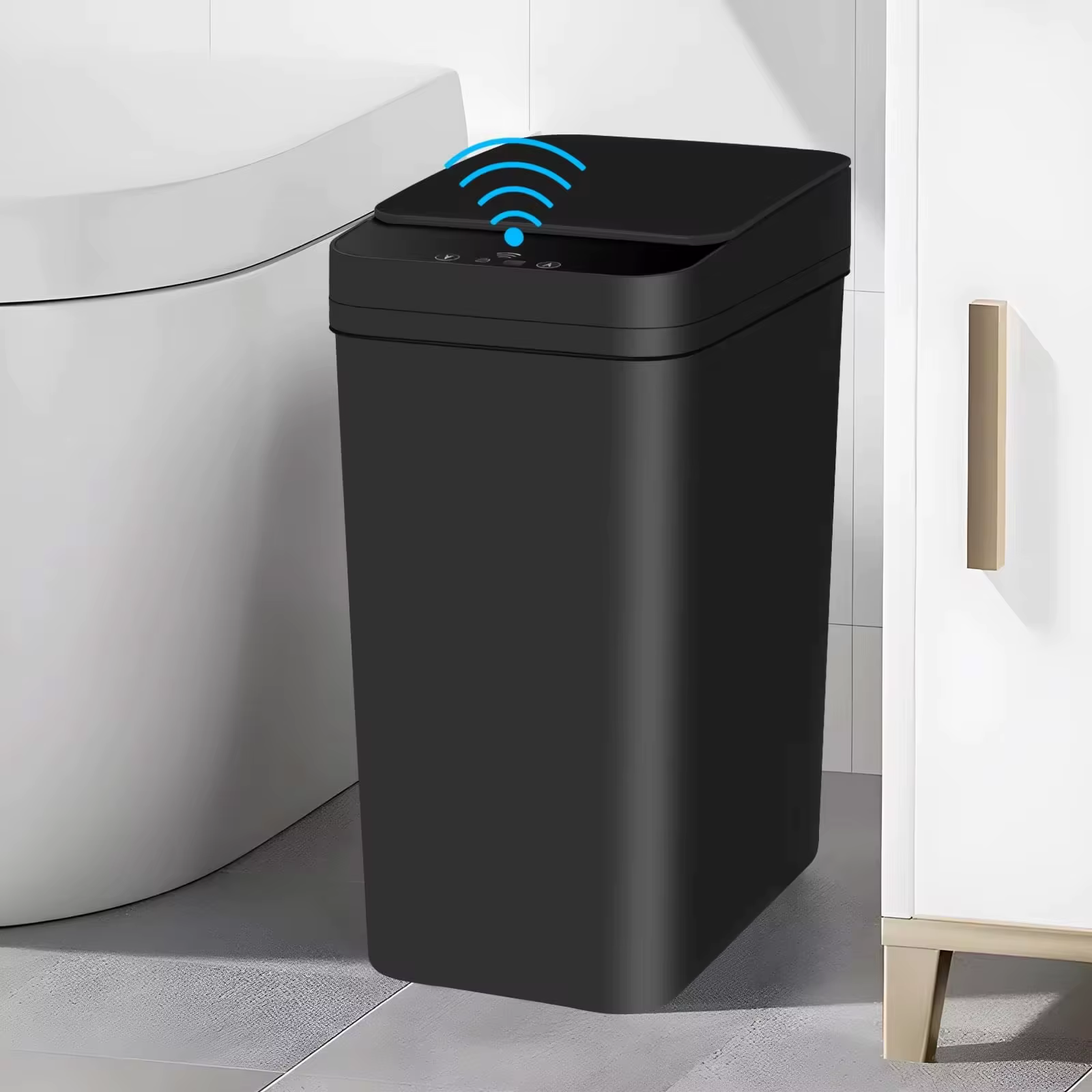 Poubelle sans contact pour salle de bain, poubelle activée par capteur de mouvement 12L avec couverc