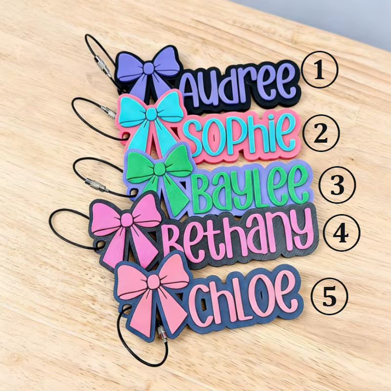 Porte-clés en acrylique personnalisé avec nom et nœud tendance, plaque nominative 3D double couche, 