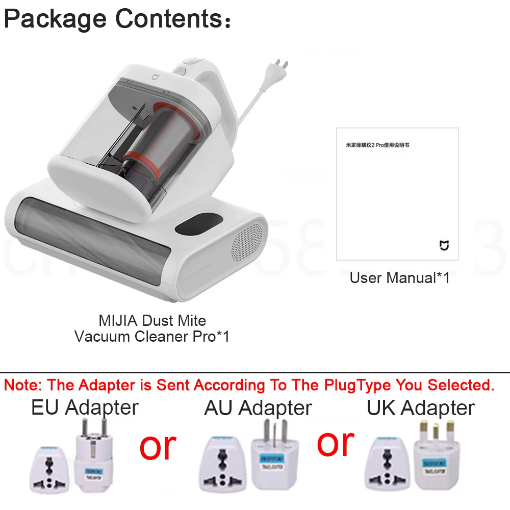 Aspirateur anti-acariens MIJIA 2 Pro, aspiration 16 kPa, stérilisation UV, séchage à l'air chaud, 3 