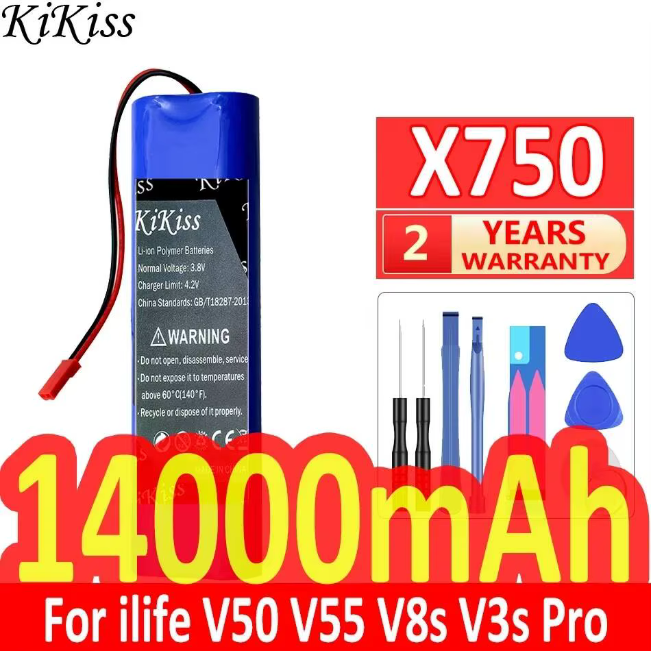 Batterie fiable pour aspirateur robot Ilife V50 V55 V8s V3s Pro V5s Pro V8s X750, 14000mAh