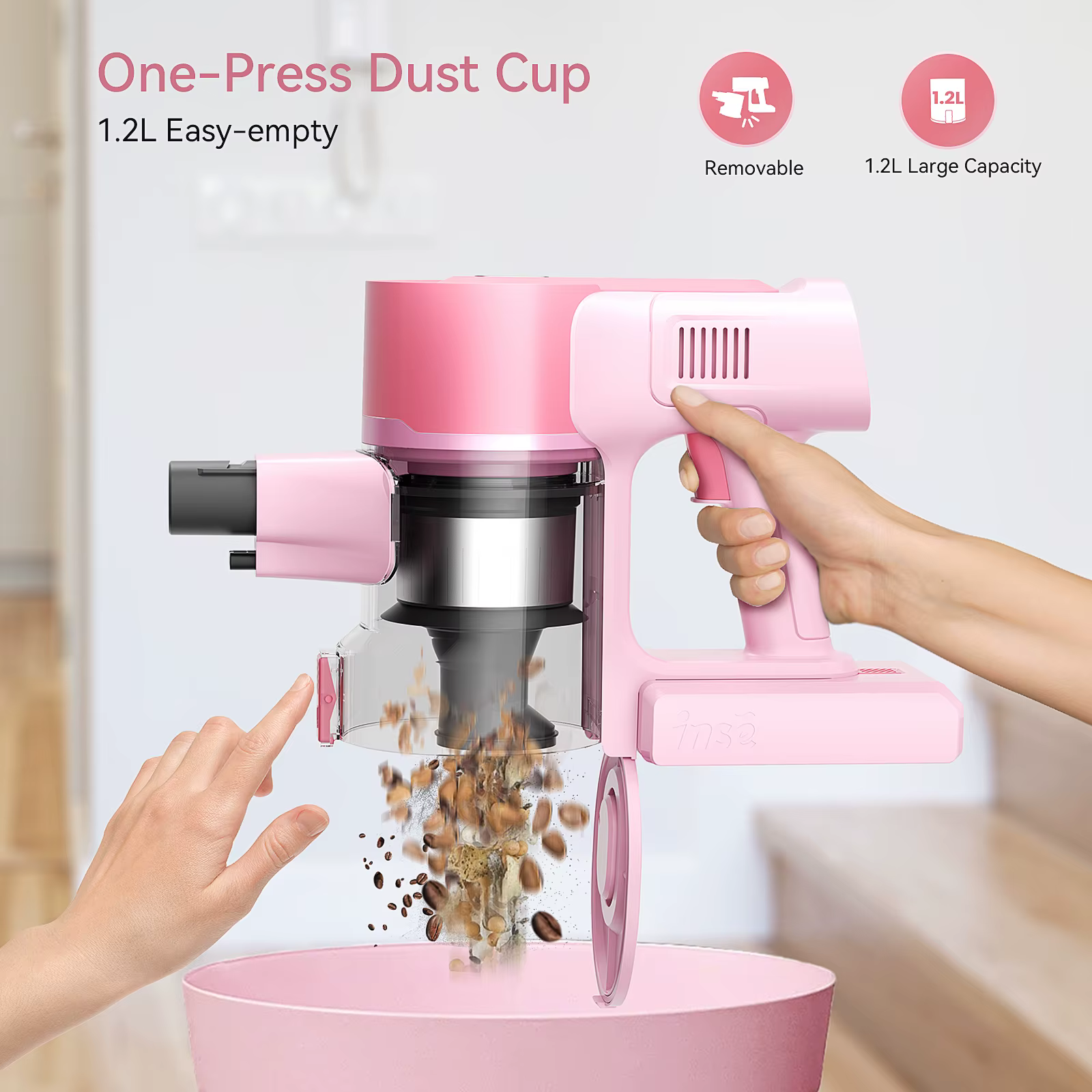 YOMA-Aspirateur balai sans fil, aspirateur sans fil, déterminer les poils d'animaux, sol dur, rose, 