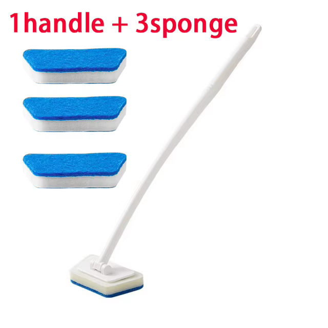 Brosse de nettoyage multifonctionnelle pour salle de bain, éponge à long manche amovible, pour sols,