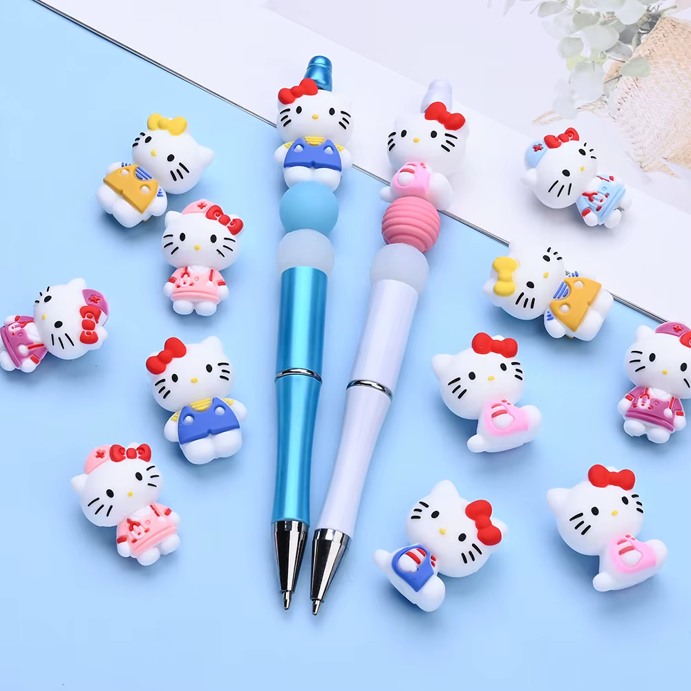 Perles en Silicone sur le thème Sanrio 3D, 7 pièces, perles de mise au point Hello Kitty pour bricol