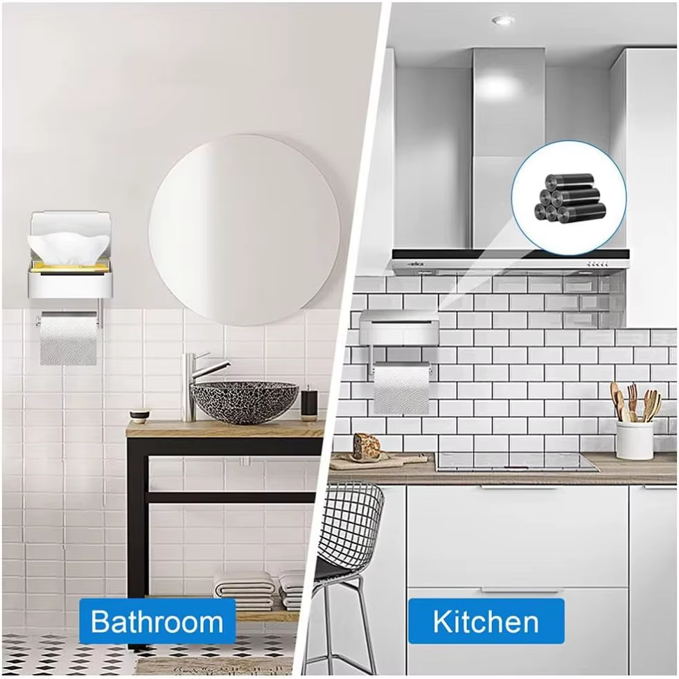 Porte-papier hygiénique avec étagère, distributeur de lingettes jetables, adapté au rangement des li