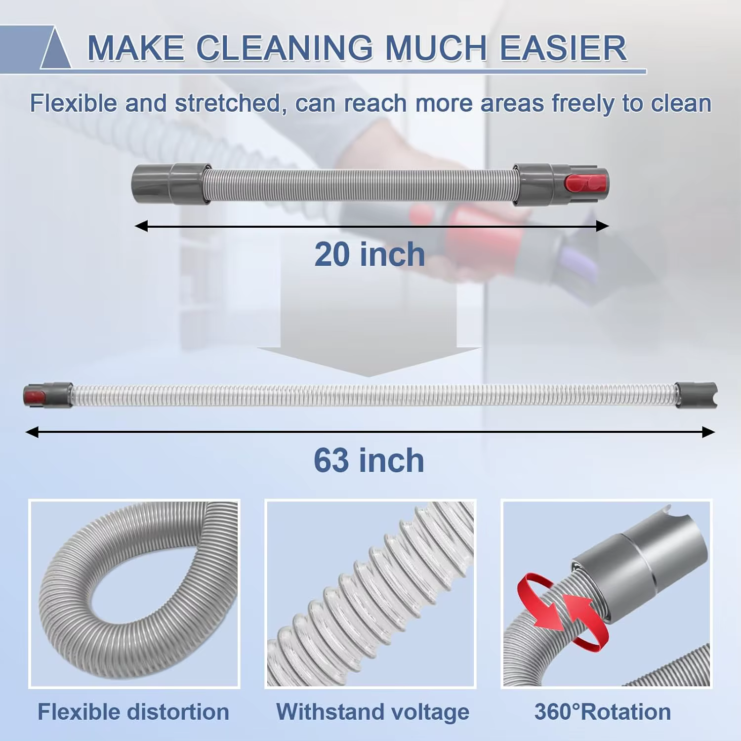 Brosse de dépoussiérage sans rayures et tuyau d'extension flexible, pièces de rechange pour aspirate