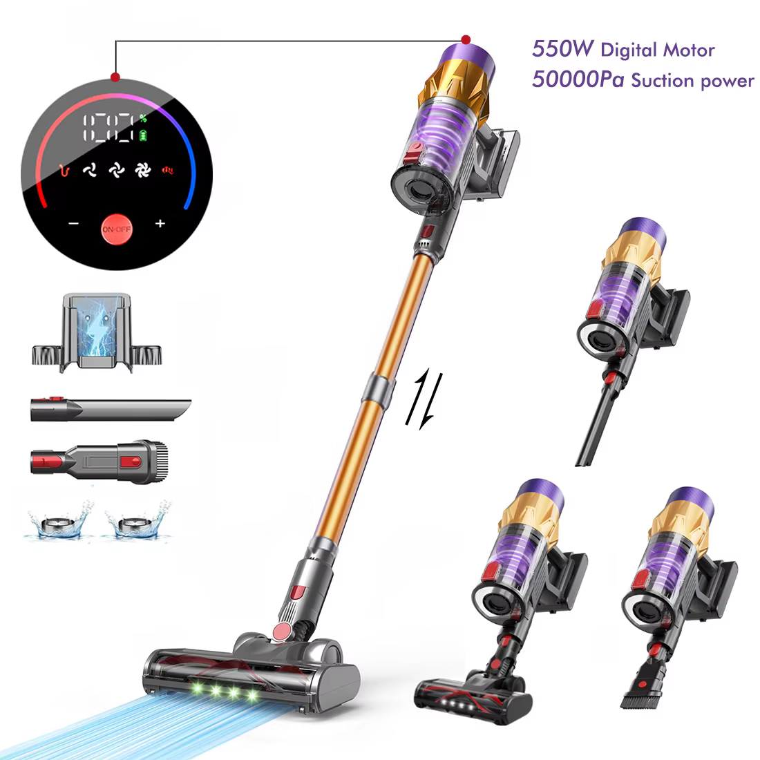 Armo V18 aspirateur portatif 50kpa 550w puissance 6 en 1 aspirateur sans fil Smart Home LED affichag