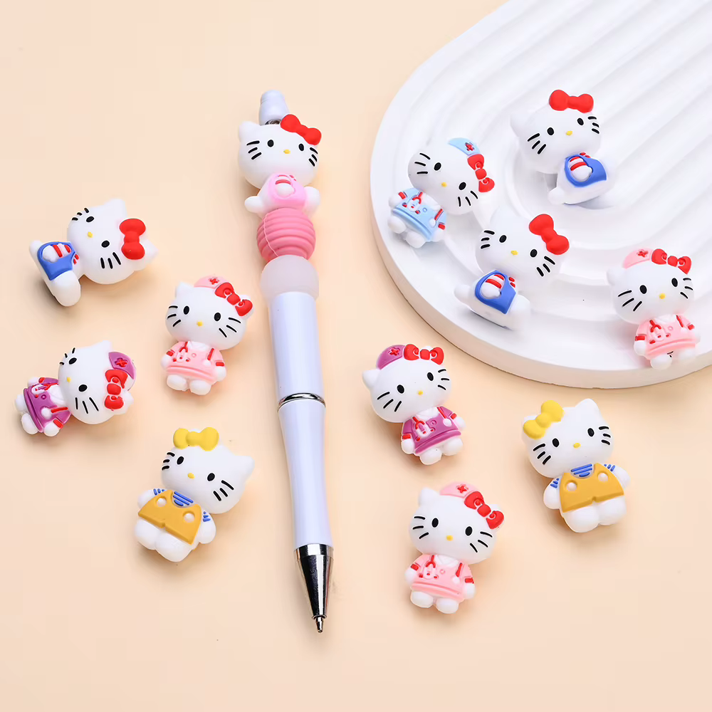 Perles en Silicone sur le thème Sanrio 3D, 7 pièces, perles de mise au point Hello Kitty pour bricol