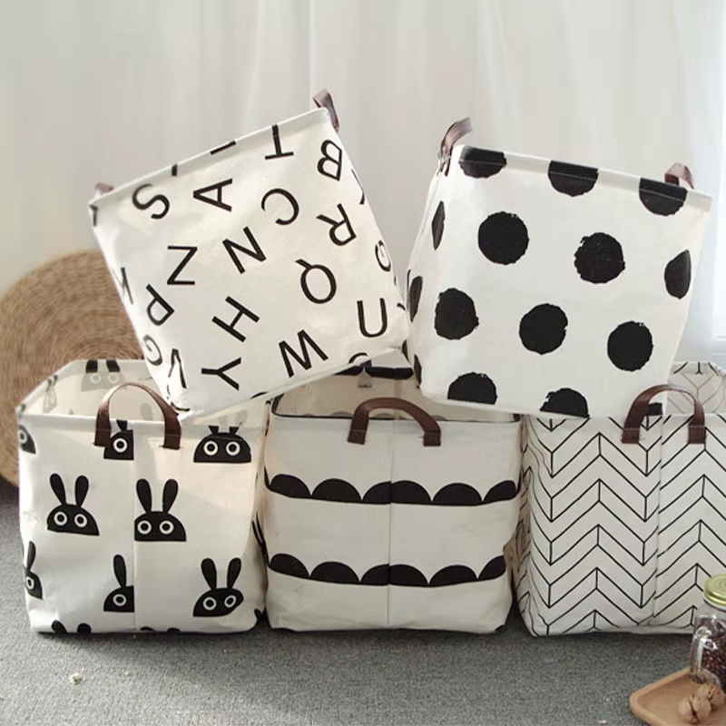 Panier de rangement pliable en tissu pour la maison, coton, lin, vêtements sales, articles divers, b