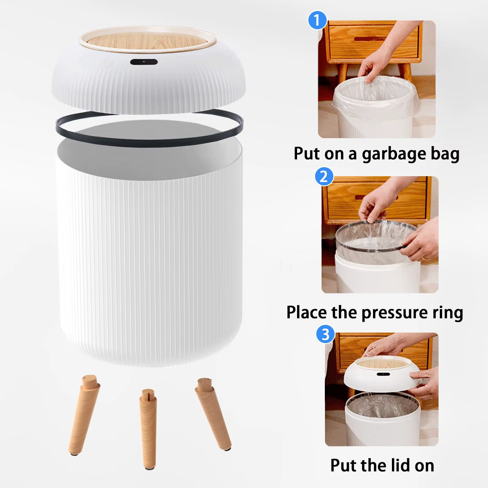 Poubelle automatique avec couvercle, petite poubelle intelligente en plastique, poubelle à capteur d
