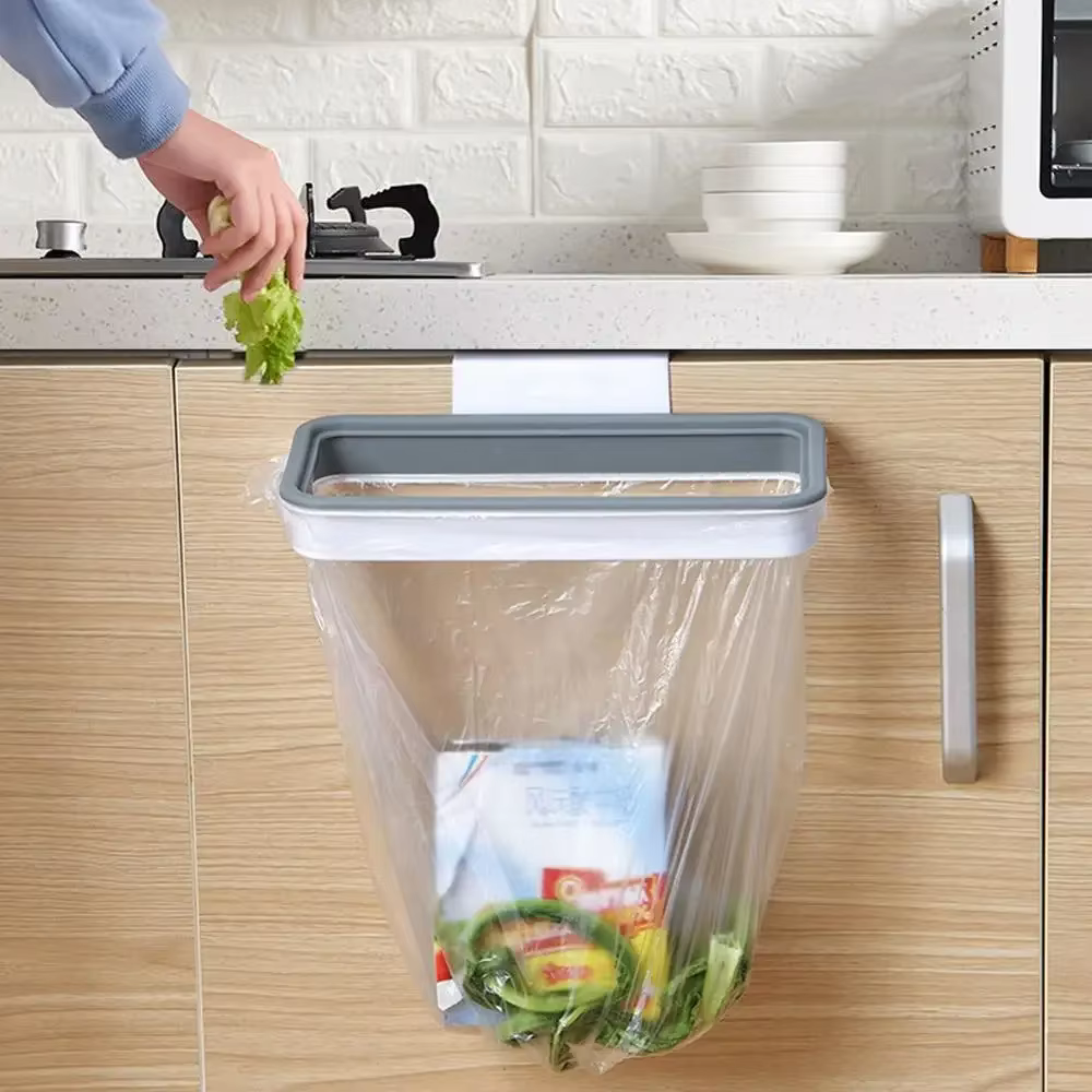 Sac suspendu à ordures en plastique Portable, support de rangement des déchets de cuisine, crochet d