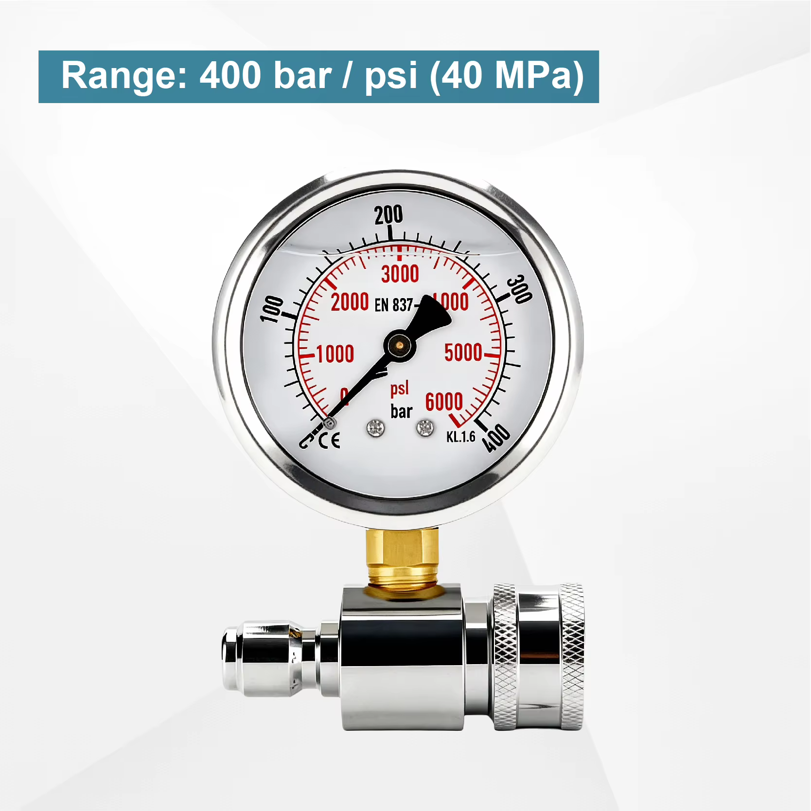Manomètre Haute Pression 6000 PSI 400-600 Bar Raccord Rapide 3/8 Pouce Acier Inoxydable Échelle Doub