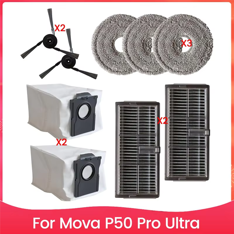 Ensemble de soins ultime pour aspirateur Mova P50 Pro Ultra : brosses latérales, filtres Hepa, tampo