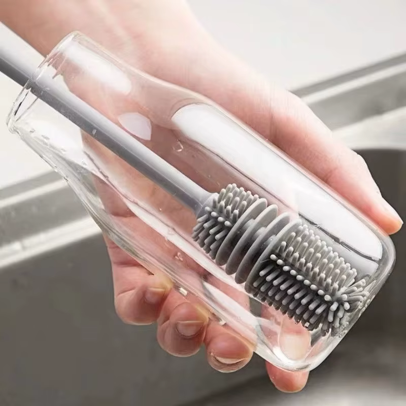 Brosse de nettoyage de bouteilles de lait en Silicone, brosse de nettoyage de bouteilles d'eau à Lon