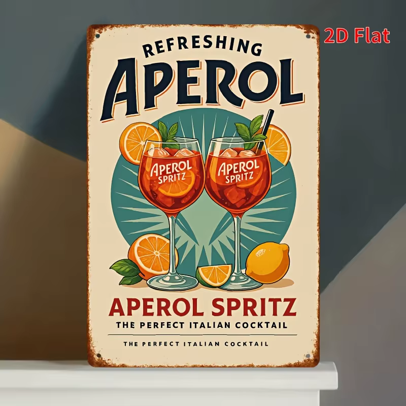 Panneau d'art mural en métal avec logo Aperol Spritz vintage – Plaque de marque italienne avec icône