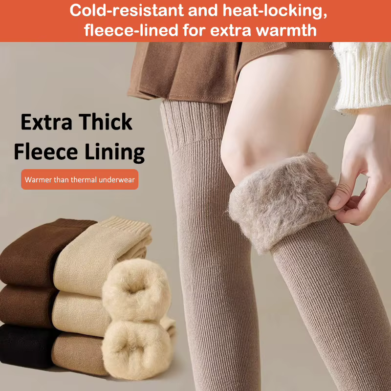 Chaussettes hautes d'hiver pour femmes, doublées de polaire, chaudes au-dessus du genou, chaussettes