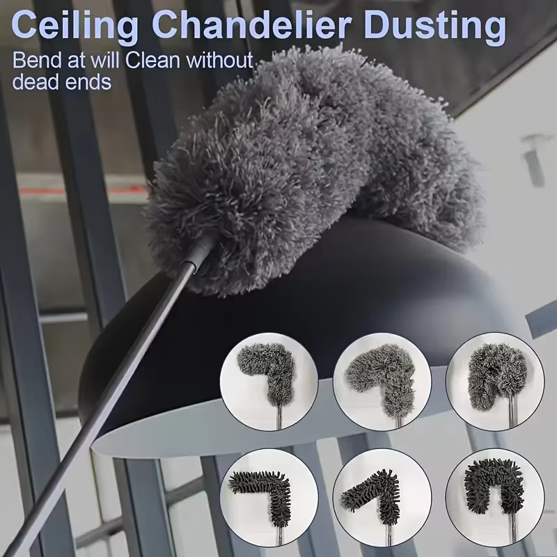 Plumeau extensible en microfibre avec longue poignée pliable – Réutilisable pour ventilateurs de plafond hauts