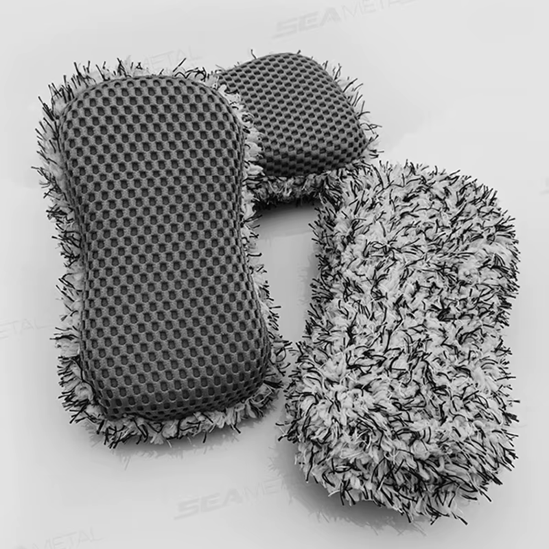 SEAMETAL éponge de lavage de voiture en microfibre filet de Massage en peluche double face brosse de nettoyage de roue
