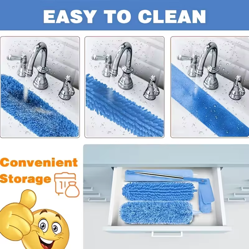 Brosse de nettoyage télescopique - Dépoussiéreur à microfibres pour fentes longues et toiles d'araignées avec tête