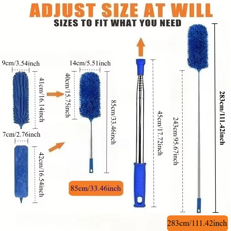 Brosse de nettoyage télescopique - Dépoussiéreur à microfibres pour fentes longues et toiles d'araignées avec tête